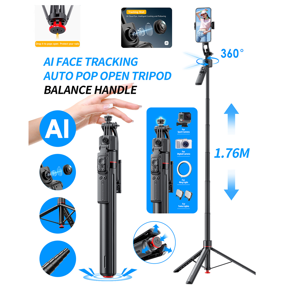 Auto Tracking Tripod - AI ไม้เซลฟี่แบบกระโดดขาตั้งกล้อง Gimbal 360 ° ติดตามอัตโนมัติ