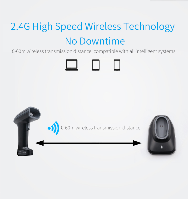 Barcode Scanner Wireless - เครื่องสแกนบาร์โค้ดไร้สายพร้อมแท่นวางเพื่อการสแกนที่มีประสิทธิภาพและการจัดการสินค้าคงคลัง