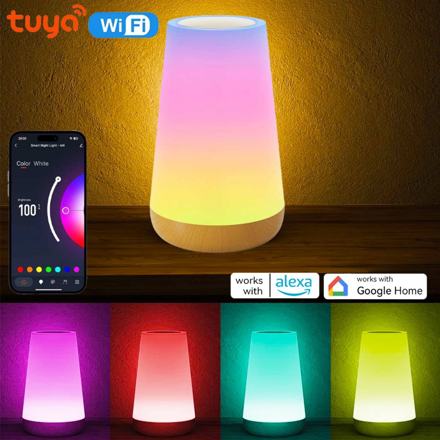 Rgb Desk Lamp Smart - โคมไฟตั้งโต๊ะอัจฉริยะแบบชาร์จ USB ควบคุมผ่านแอพ Tuya WiFi ปรับความสว่างได้