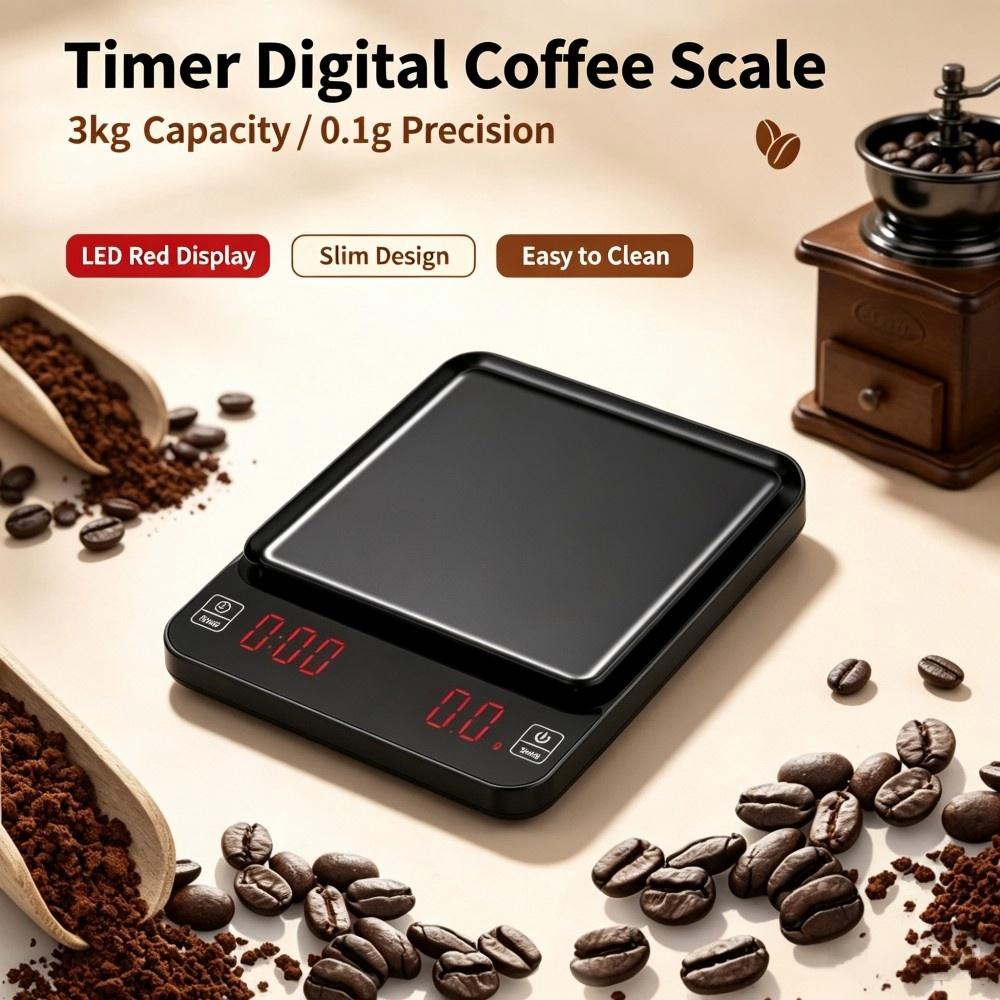 Electronics For Home - เครื่องชั่งกาแฟดิจิตอลความแม่นยำสูง 3 กก./0.1 กรัม, เครื่องชั่งครัวแบบพกพาพร้อมไฟ LED,