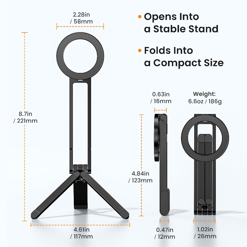 Auto Tracking Tripod - ที่วางโทรศัพท์แม่เหล็กแบบพกพา ขาตั้งกล้องพับได้อเนกประสงค์ ใช้ถ่ายภาพแนวนอนและแนวตั้ง ขาตั้งถ่ายภาพแบบถือมือสำหรับไลฟ์สตรีมมิ่ง
