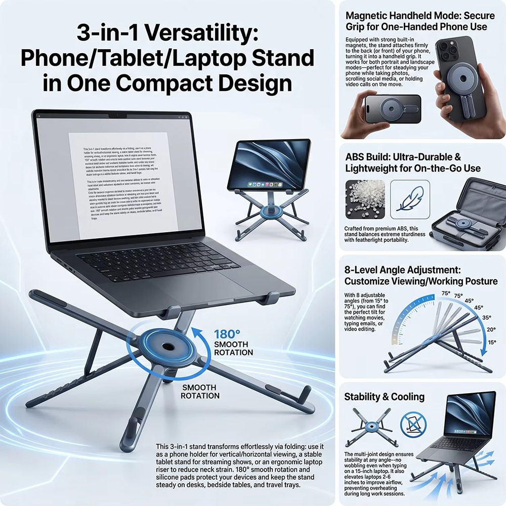 ที่วางโทรศัพท์แม่เหล็กแบบพกพาแ - Auto Tracking Tripod บทวิจารณ์และราคา